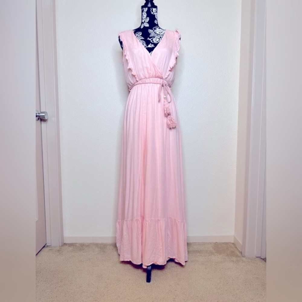 Dress Day Maxi Dress Soft Pink Tie Waist Belt Size M